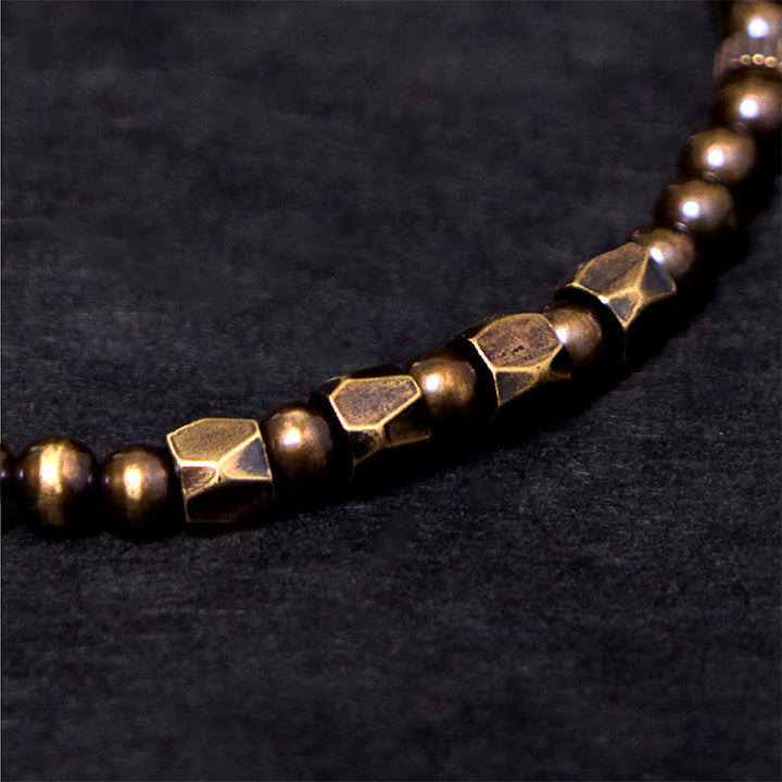 Buddha Stones Vintage Distressed Simple Design Copper Brass Beads Wealth Bracelet
