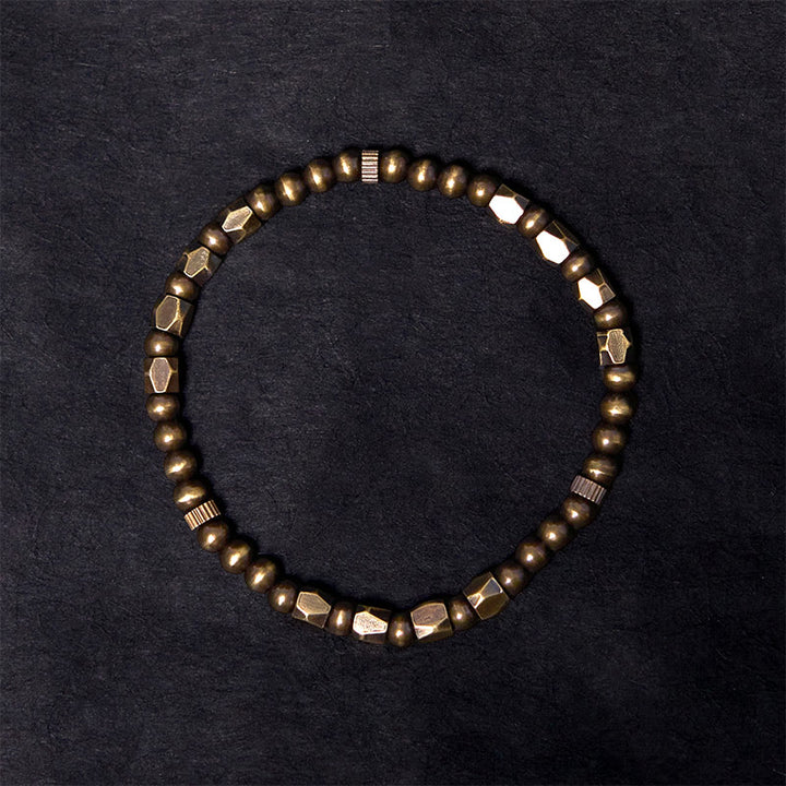 Buddha Stones Vintage Distressed Simple Design Copper Brass Beads Wealth Bracelet