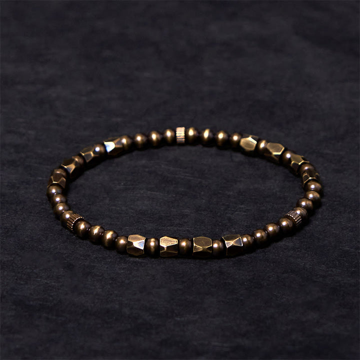 Buddha Stones Vintage Distressed Simple Design Copper Brass Beads Wealth Bracelet