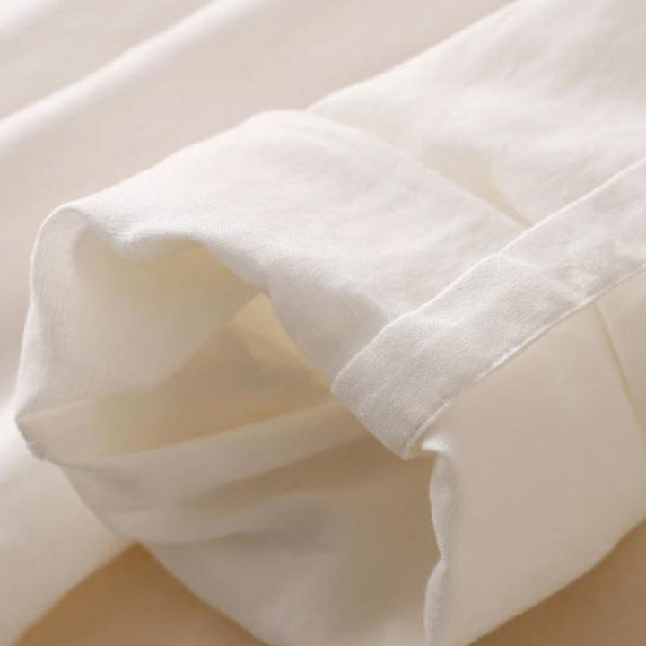 Buddha Stones Buttons Design Plain Long Sleeve Stand Collar Cotton Linen Midi Dress With Pockets - image 13