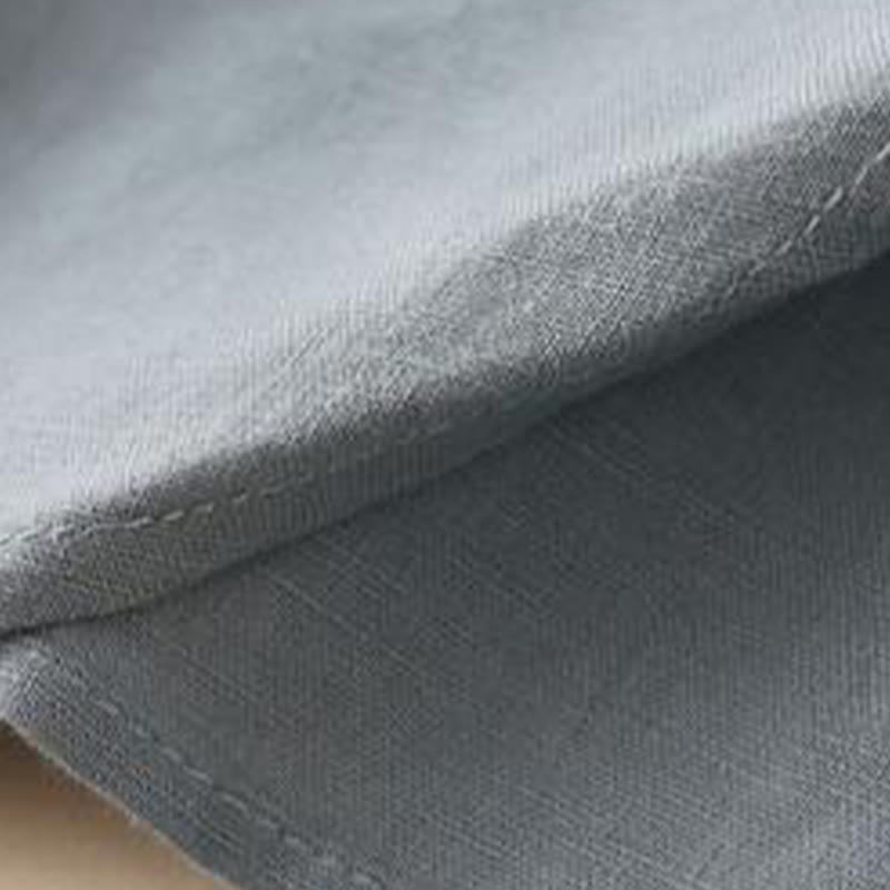 Buddha Stones Buttons Design Plain Long Sleeve Stand Collar Cotton Linen Midi Dress With Pockets - image 7