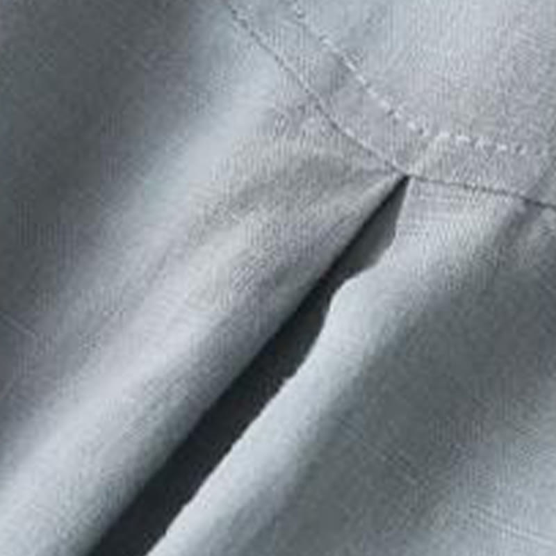 Buddha Stones Buttons Design Plain Long Sleeve Stand Collar Cotton Linen Midi Dress With Pockets - image 3