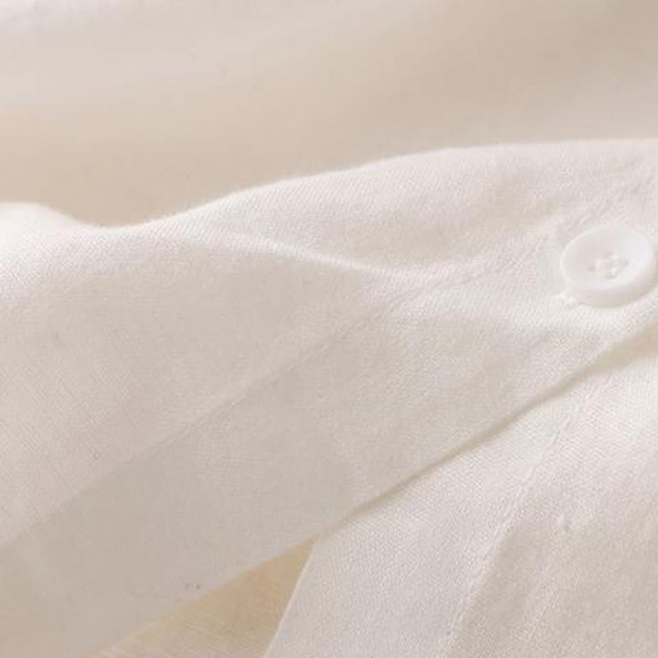 Buddha Stones Buttons Design Plain Long Sleeve Stand Collar Cotton Linen Midi Dress With Pockets - image 12