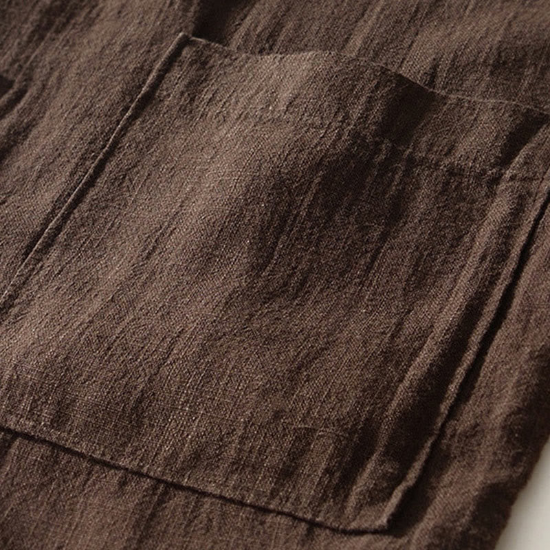 Buddha Stones Solid Color Men's Buttons Long Sleeve Cotton Linen Shirt With Pockets - image 5