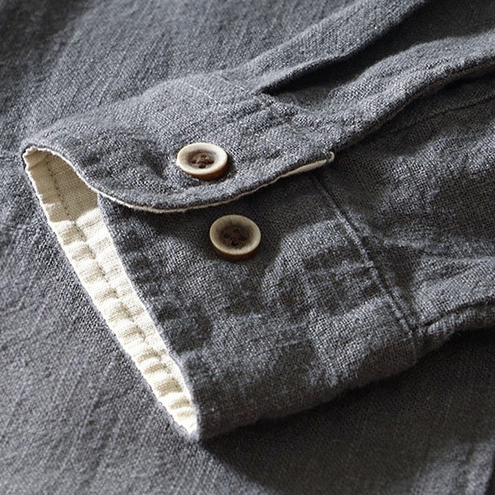 Buddha Stones Solid Color Men's Buttons Long Sleeve Cotton Linen Shirt With Pockets - image 20