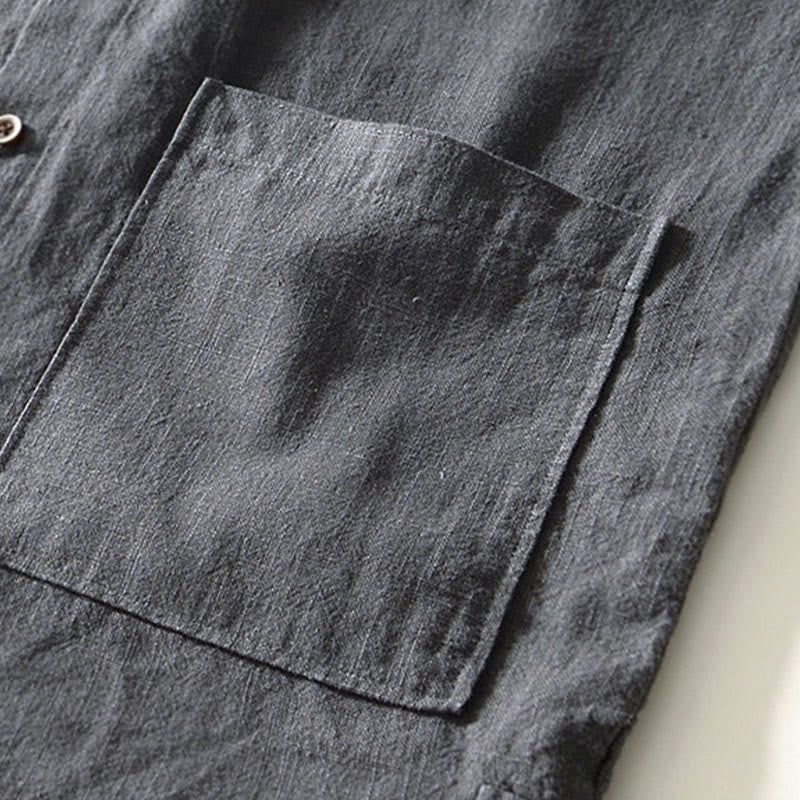 Buddha Stones Solid Color Men's Buttons Long Sleeve Cotton Linen Shirt With Pockets - image 22