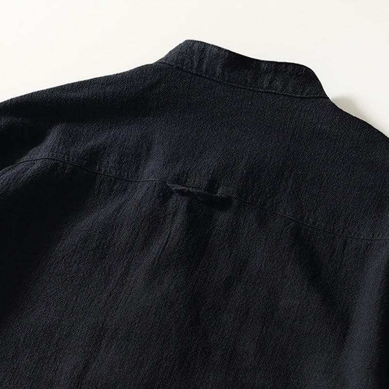 Buddha Stones Solid Color Men's Buttons Long Sleeve Cotton Linen Shirt With Pockets - image 10