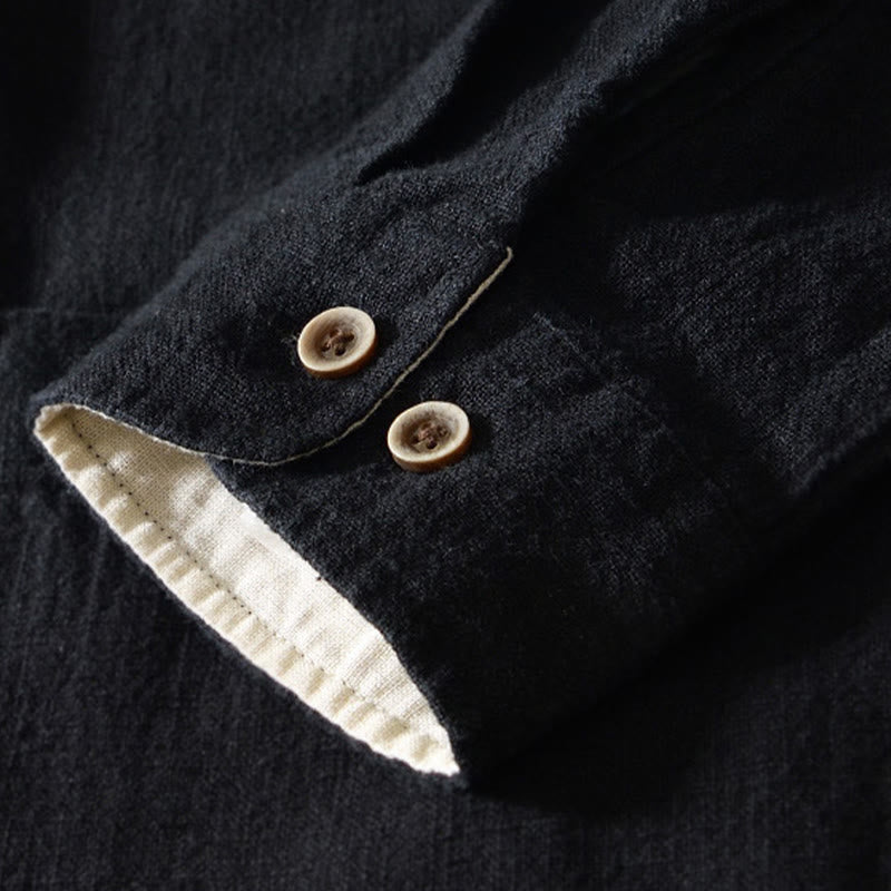 Buddha Stones Solid Color Men's Buttons Long Sleeve Cotton Linen Shirt With Pockets - image 12