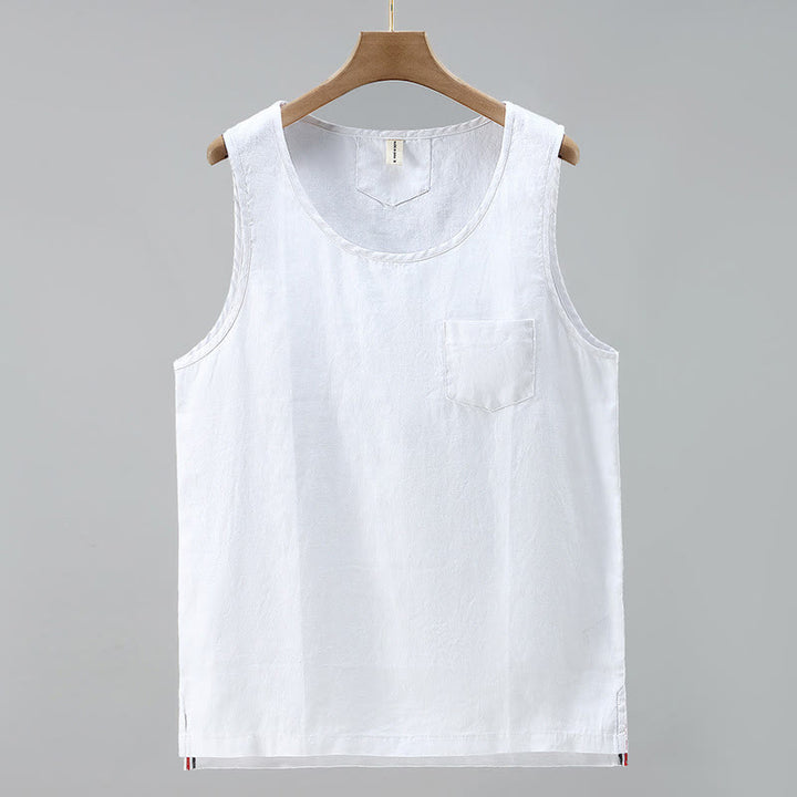 Buddha Stones Summer Solid Color Side Slit Design Sleeveless Men's Linen Vest - White - US/UK/AU42，EU52 (3XL) - image 9