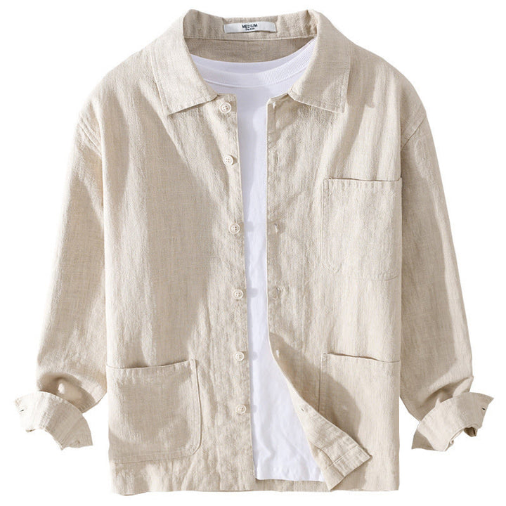 Buddha Stones Commute Fall Solid Color Lapel Men's Long Sleeve Cotton Linen Shirt With Pocket - image 7