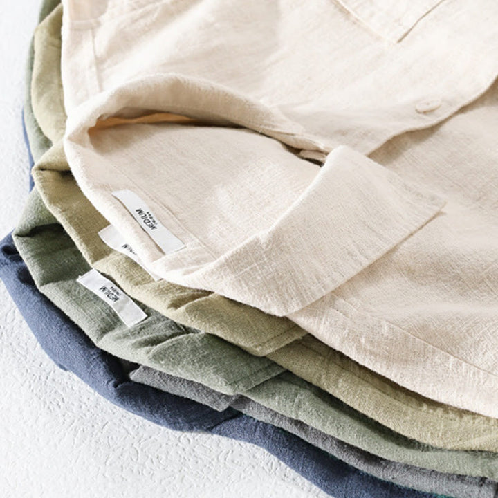 Buddha Stones Commute Fall Solid Color Lapel Men's Long Sleeve Cotton Linen Shirt With Pocket - image 36