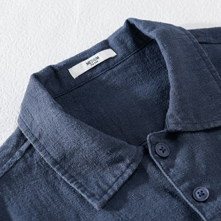 Buddha Stones Commute Fall Solid Color Lapel Men's Long Sleeve Cotton Linen Shirt With Pocket - image 15