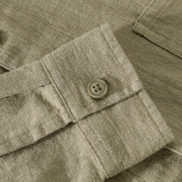 Buddha Stones Commute Fall Solid Color Lapel Men's Long Sleeve Cotton Linen Shirt With Pocket - image 29