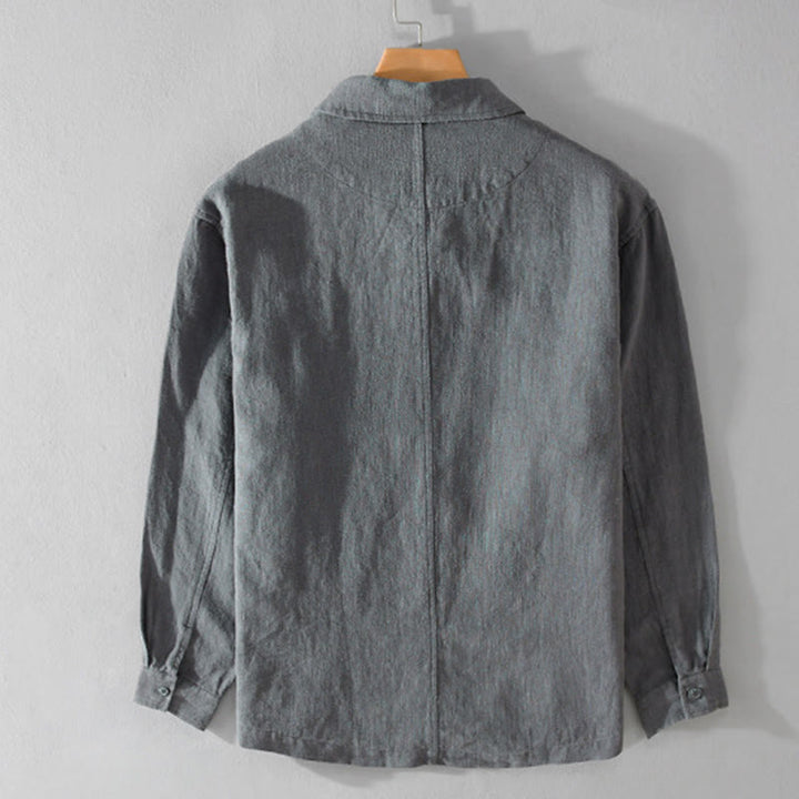 Buddha Stones Commute Fall Solid Color Lapel Men's Long Sleeve Cotton Linen Shirt With Pocket - image 9