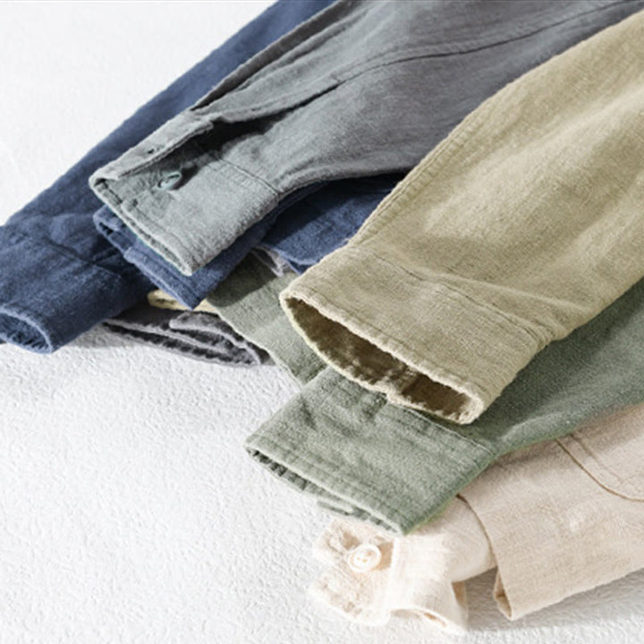 Buddha Stones Commute Fall Solid Color Lapel Men's Long Sleeve Cotton Linen Shirt With Pocket - image 37