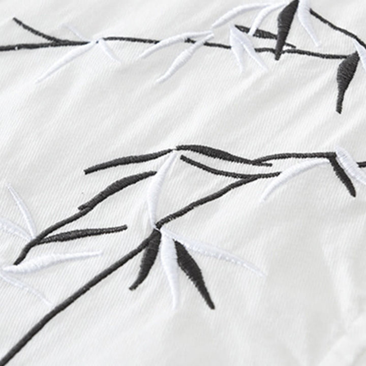 Buddha Stones Artistic Simple Design Embroidery Bamboo Pattern Men's Short Sleeve Cotton Shirt - image 6