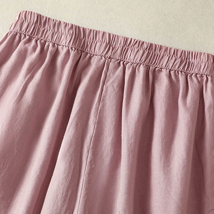 Buddha Stones Casual Plain Lace Side Design 7-8 Length Cotton Linen Women's Harem Pants With Pockets