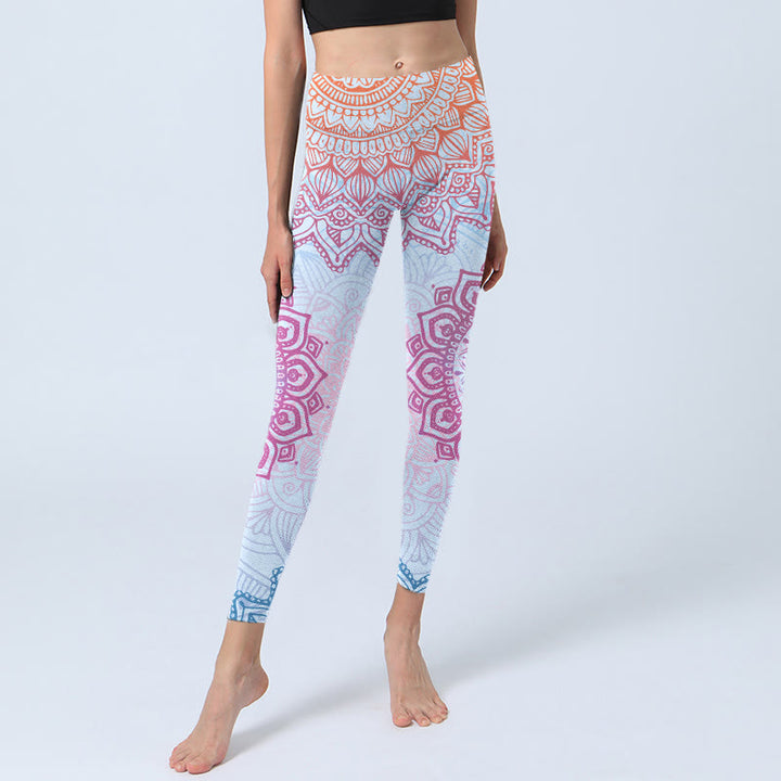 Buddha Stones Pink Blue Mandala Flower Print Gym Leggings Women's Yoga Pants - image 5