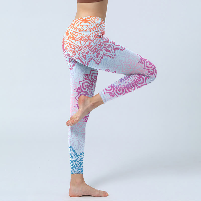 Buddha Stones Pink Blue Mandala Flower Print Gym Leggings Women's Yoga Pants - image 3