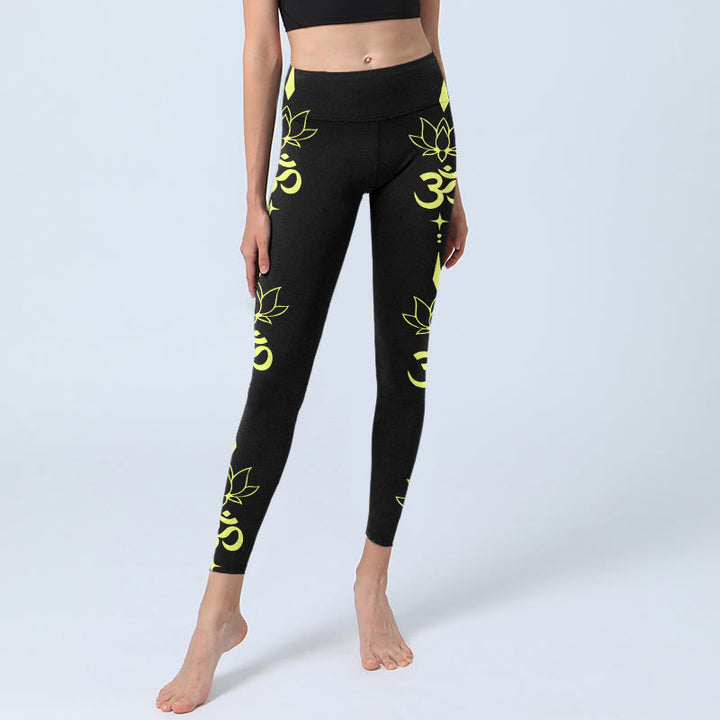 Buddha Stones Lotus Flower OM Symbol Print Gym Leggings Women's Yoga Pants - image 6