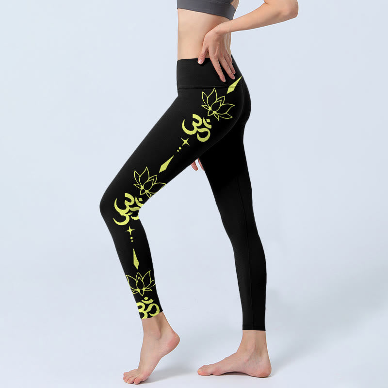 Buddha Stones Lotus Flower OM Symbol Print Gym Leggings Women's Yoga Pants - image 3