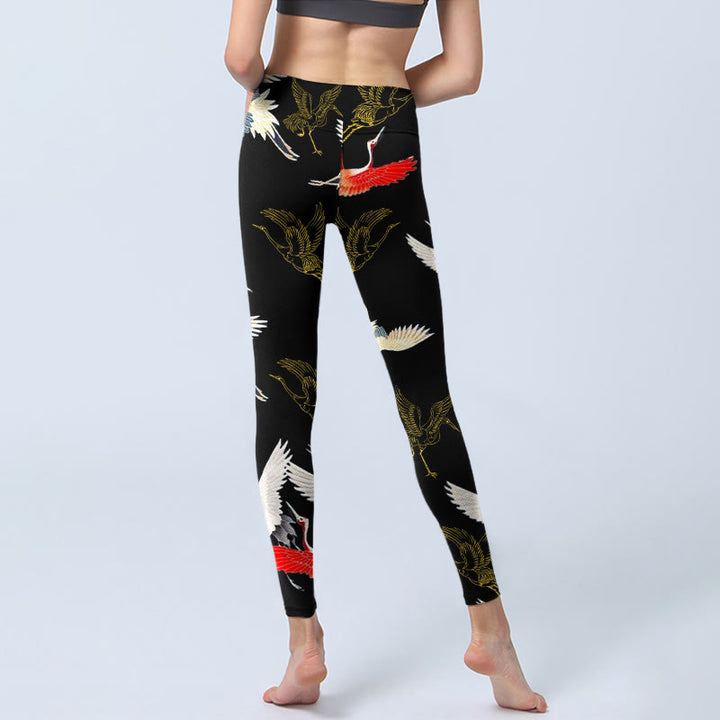 Buddha Stones White Red Gold Cranes Print Gym Leggings Women's Yoga Pants - image 7