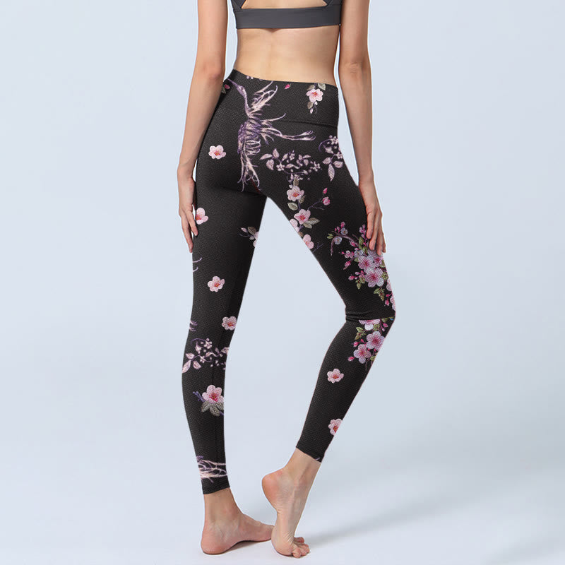 Buddha Stones Pink Flowers Flying Cranes Print Gym Leggings Women's Yoga Pants - image 5