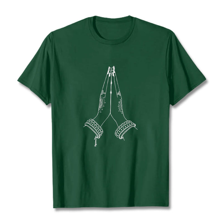 Buddha Stones Put Hands Together Prayer Design Tee T-shirt - ForestGreen - 2XL - image 1