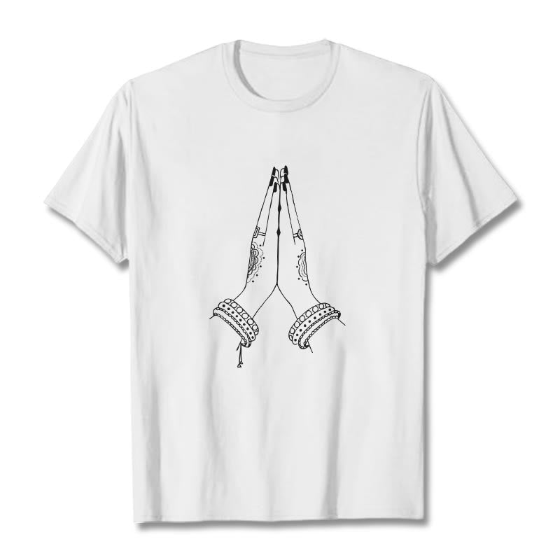 Buddha Stones Put Hands Together Prayer Design Tee T-shirt - White - 2XL - image 8
