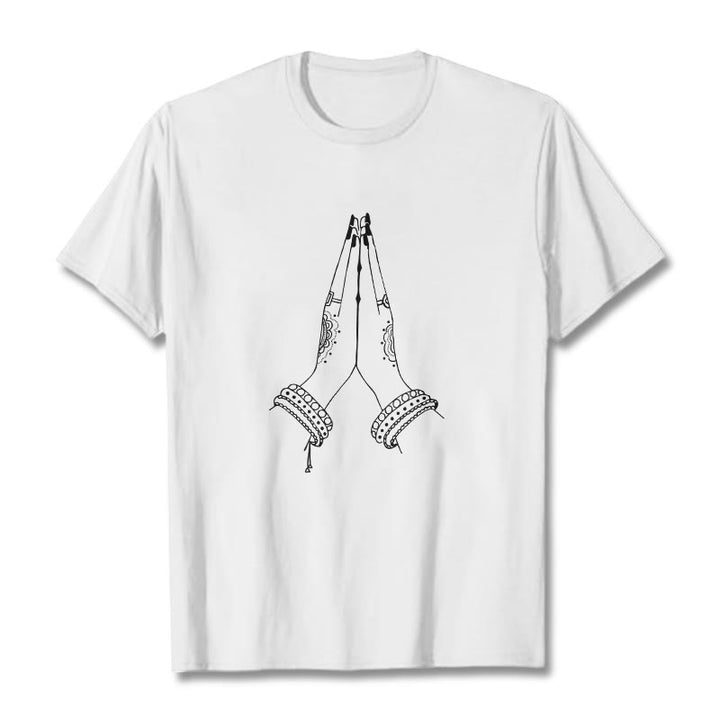 Buddha Stones Put Hands Together Prayer Design Tee T-shirt - White - 2XL - image 8