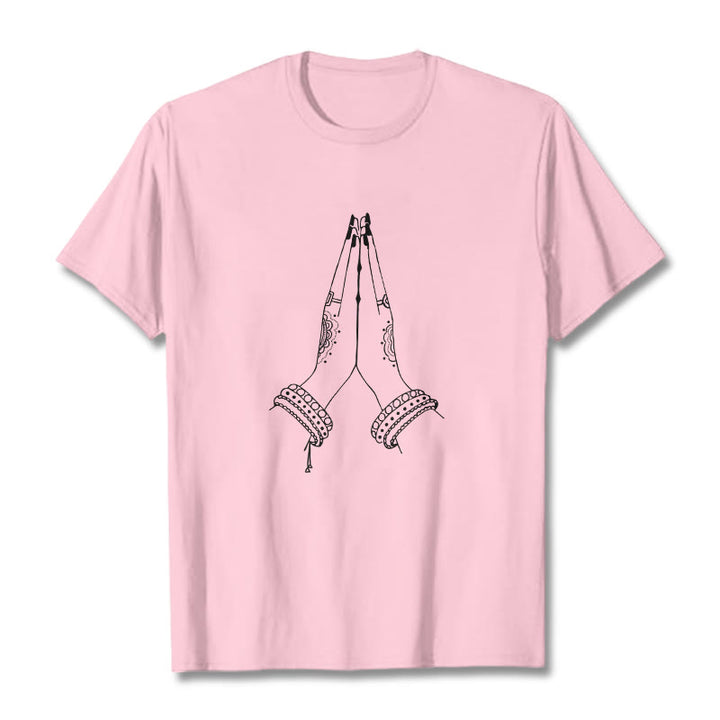 Buddha Stones Put Hands Together Prayer Design Tee T-shirt - LightPink - 2XL - image 13