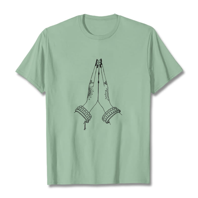 Buddha Stones Put Hands Together Prayer Design Tee T-shirt - PaleGreen - 2XL - image 15