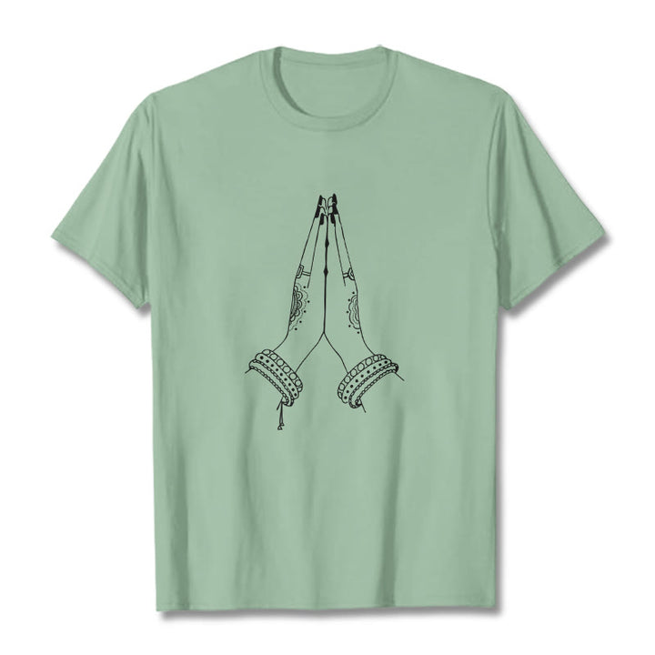 Buddha Stones Put Hands Together Prayer Design Tee T-shirt - PaleGreen - 2XL - image 15