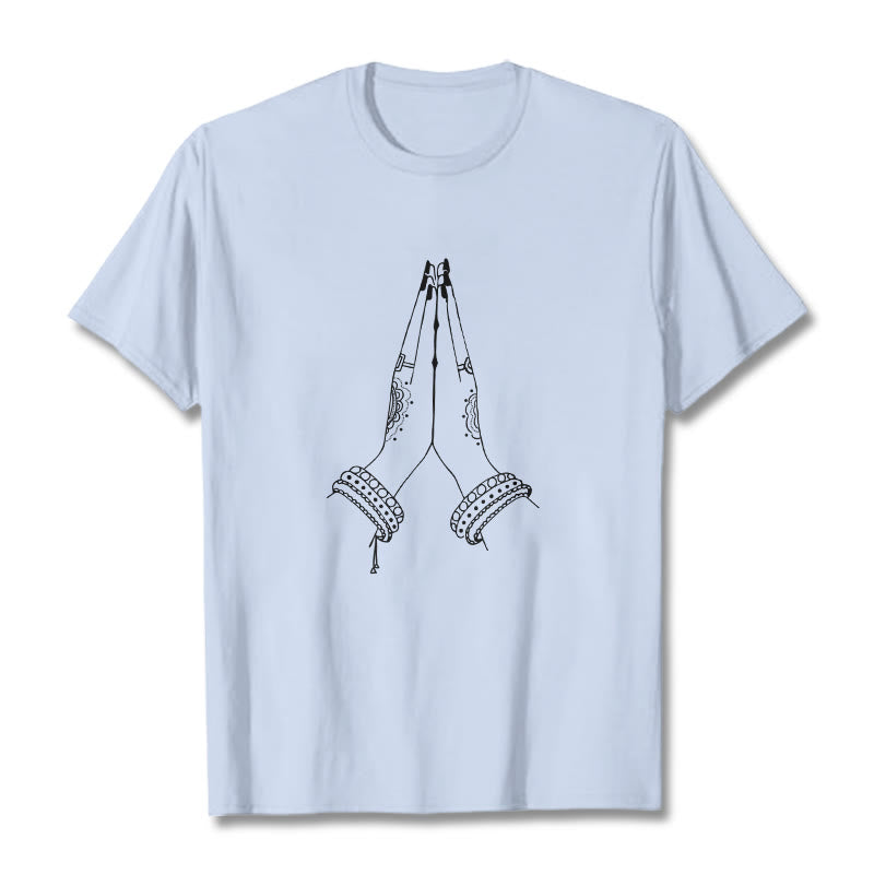 Buddha Stones Put Hands Together Prayer Design Tee T-shirt - LightCyan - 2XL - image 19
