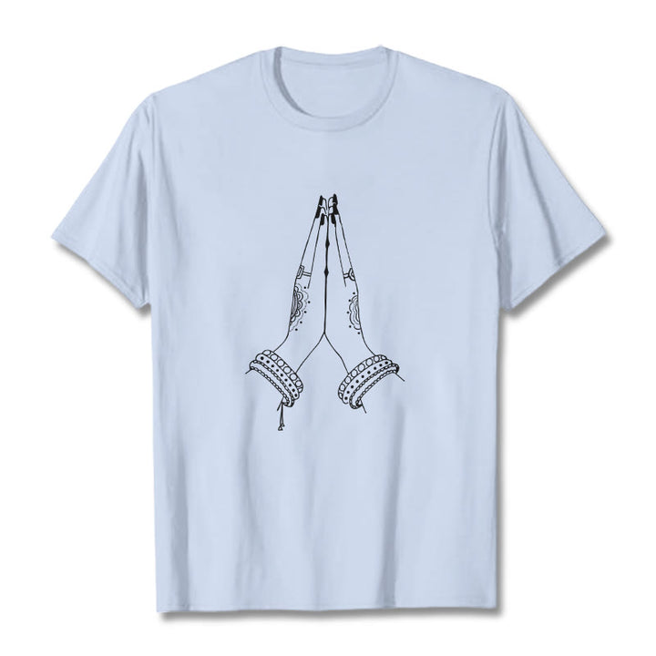 Buddha Stones Put Hands Together Prayer Design Tee T-shirt - LightCyan - 2XL - image 19