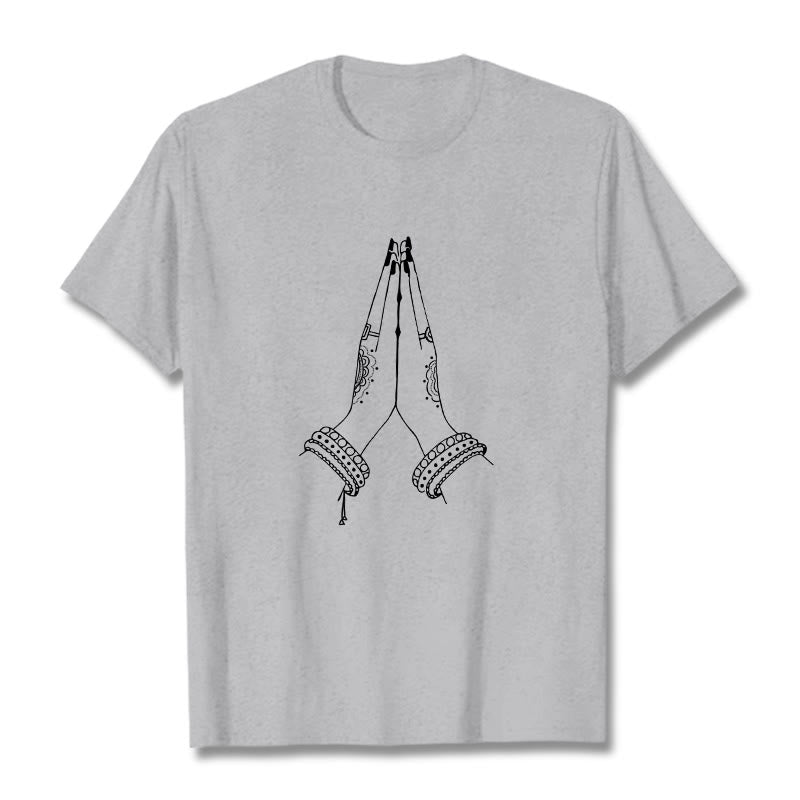 Buddha Stones Put Hands Together Prayer Design Tee T-shirt - LightGrey - 2XL - image 20