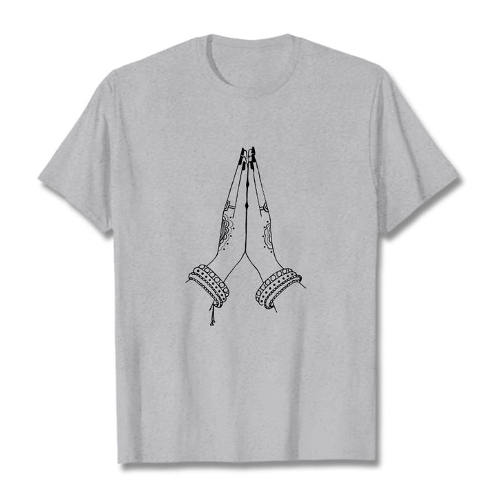 Buddha Stones Put Hands Together Prayer Design Tee T-shirt - LightGrey - 2XL - image 20