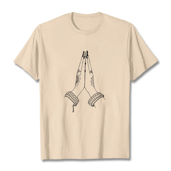 Buddha Stones Put Hands Together Prayer Design Tee T-shirt - Bisque - 2XL - image 11