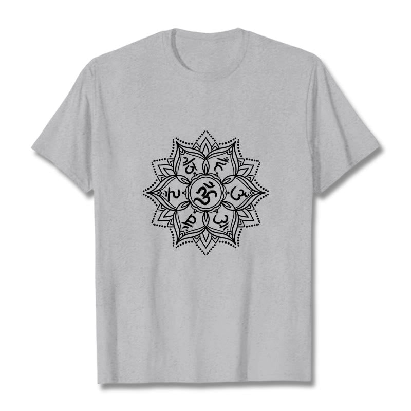 Buddha Stones Mandala Flower Om Mani Padme Hum Sanskrit Mantra Tee T-shirt - LightGrey - 2XL - image 20