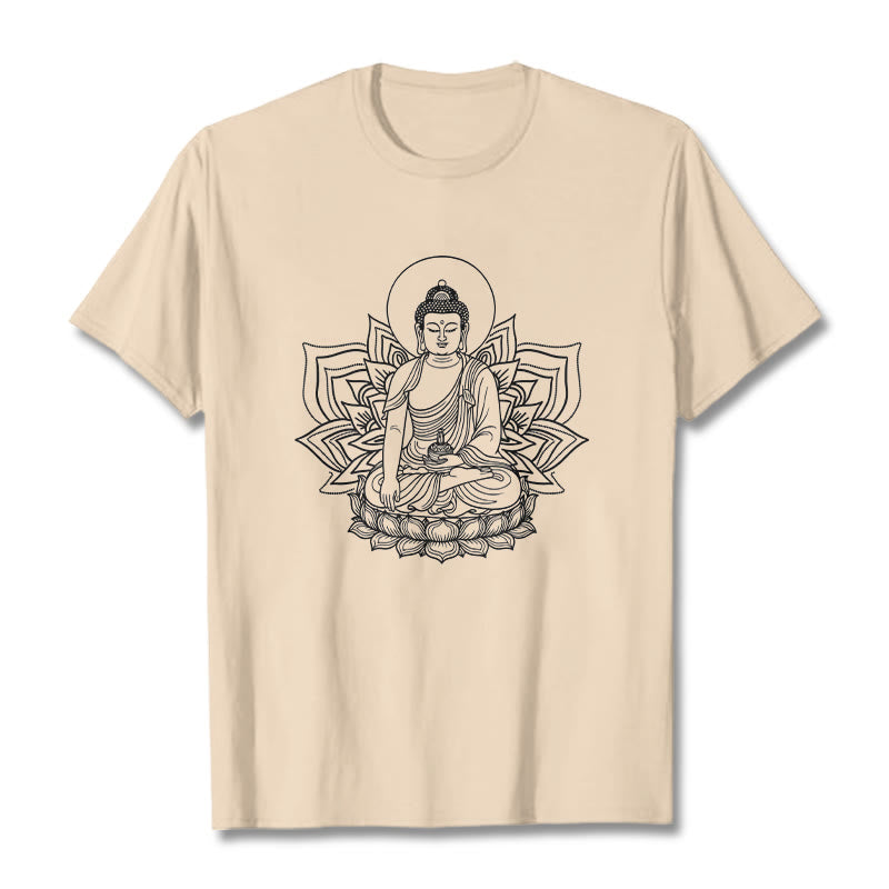 Buddha Stones Medicine Buddha Seated On A Lotus Pedestal Tee T-shirt - Bisque - 2XL - image 9