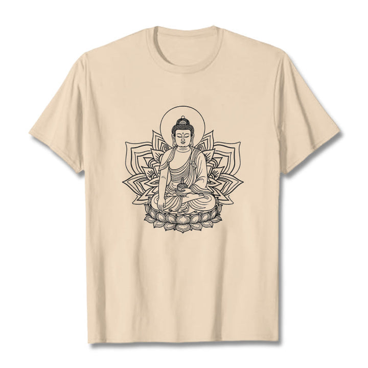 Buddha Stones Medicine Buddha Seated On A Lotus Pedestal Tee T-shirt - Bisque - 2XL - image 9