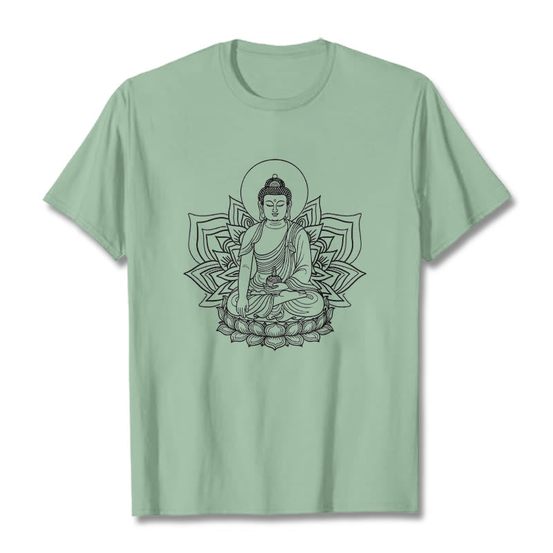 Buddha Stones Medicine Buddha Seated On A Lotus Pedestal Tee T-shirt - PaleGreen - 2XL - image 15