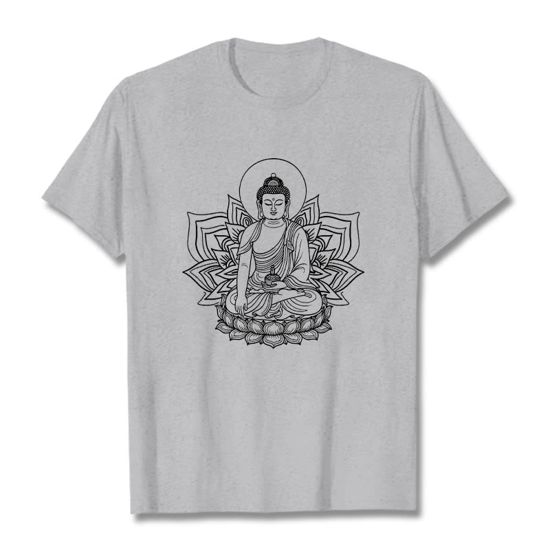 Buddha Stones Medicine Buddha Seated On A Lotus Pedestal Tee T-shirt - LightGrey - 2XL - image 20