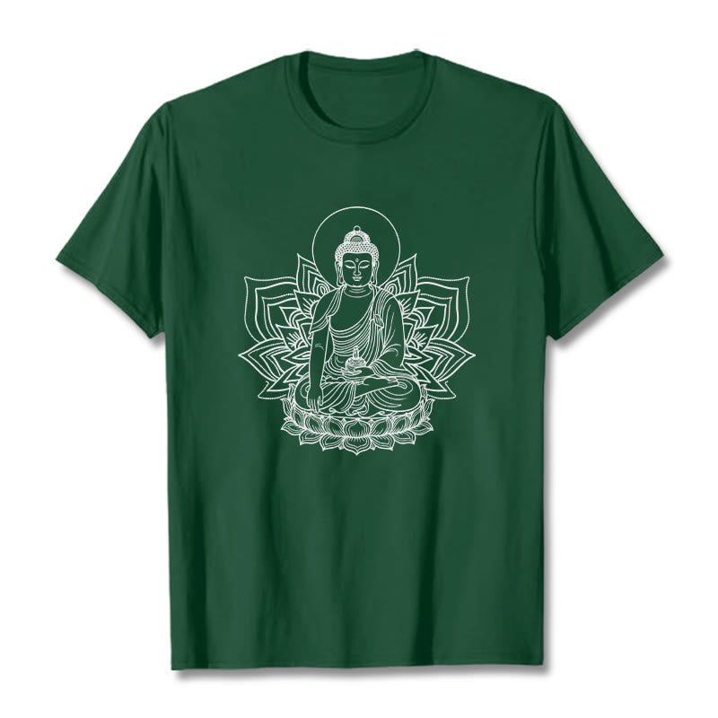 Buddha Stones Medicine Buddha Seated On A Lotus Pedestal Tee T-shirt - ForestGreen - 2XL - image 11