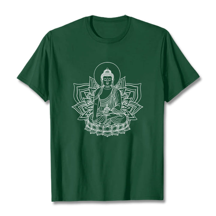 Buddha Stones Medicine Buddha Seated On A Lotus Pedestal Tee T-shirt - ForestGreen - 2XL - image 11