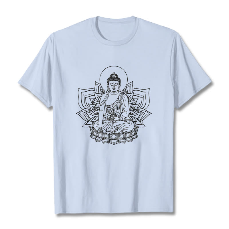 Buddha Stones Medicine Buddha Seated On A Lotus Pedestal Tee T-shirt - LightCyan - 2XL - image 19