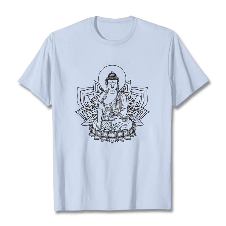Buddha Stones Medicine Buddha Seated On A Lotus Pedestal Tee T-shirt - LightCyan - 2XL - image 19