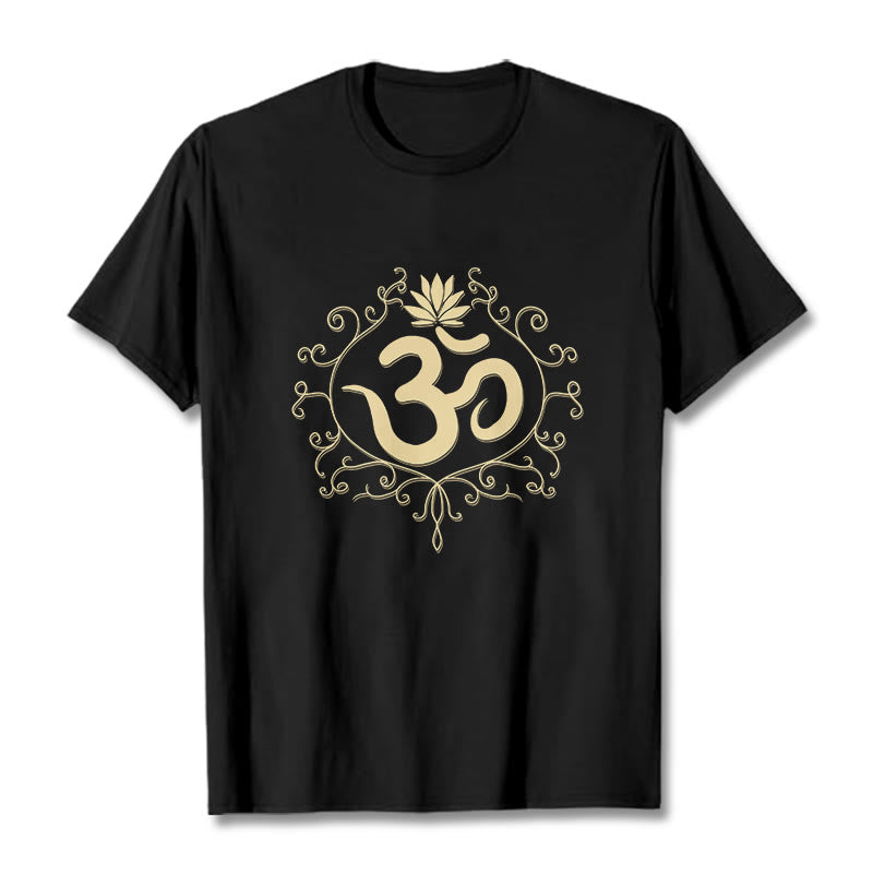 Buddha Stones Om Symbol Vines Lotus Flower Tee T-shirt - Black - 2XL - image 1