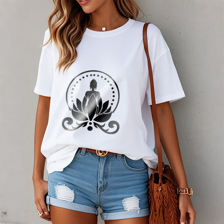 Buddha Stones Meditation Buddha Seated On A Lotus Flower Tee T-shirt - image 10