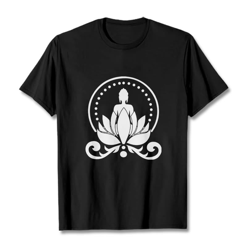 Buddha Stones Meditation Buddha Seated On A Lotus Flower Tee T-shirt - Black - 2XL - image 4